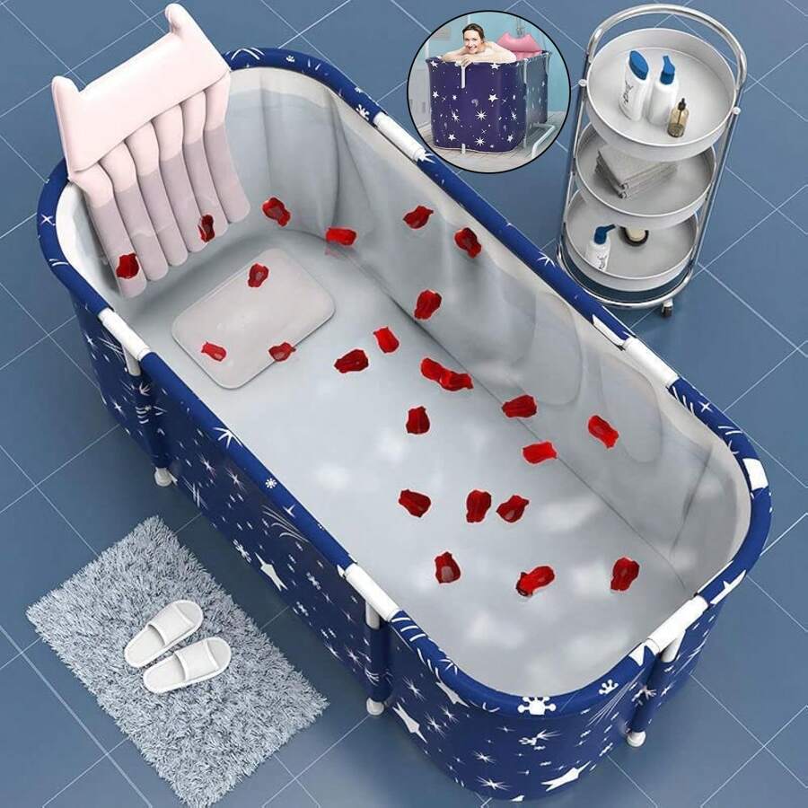 Portable Folding Bathtub For Adult Swimming Pool Large Plastic Bathtub Bath Bucket Insulation Bathing Bath Tub Foldable Bathtub Adult Full-Body Soaking Tub Barrel Sweat Steaming Thicken Portable Home Sauna Insulation Folding Bath Bucket(Self Installation/Free Installation) Bathroom Decor Summer Bathroom Accessories Back To School