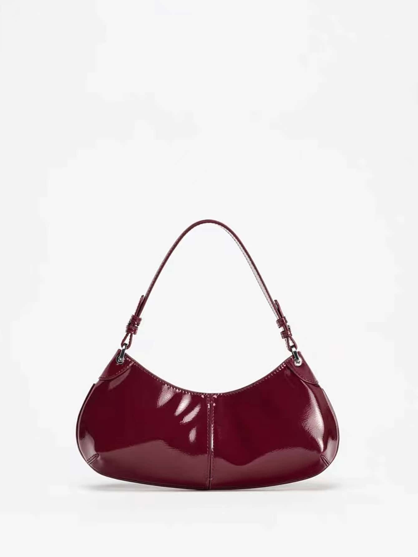European And American Retro Solid Color, PU Material Wine Red Shoulder Bag, Patterned Red Wedding Bag, New Niche Women's Shoulder Bag, Fashionable Crossbody Bag.