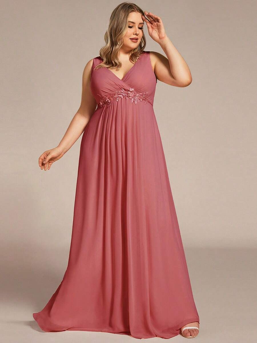 EVER-PRETTY Plus Size Elegant A-Line Maxi Chiffon Wedding Bridesmaid Dress
