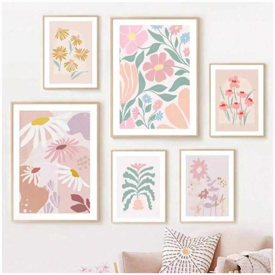 1 st Botanische Pastel Blad Lente Bloem Schattige Madelief Muurkunst Canvas Schilderij Posters En Prints Muurfoto's Voor Woonkamer Boho Woondecoratie Geen Lijst