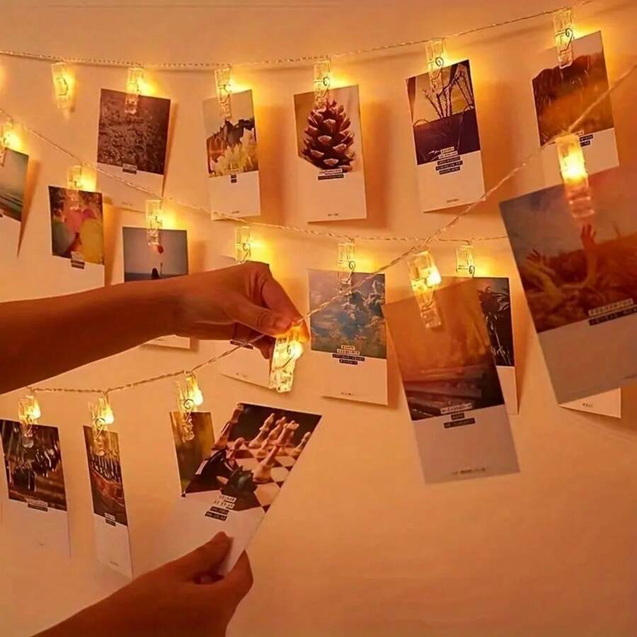 1pack 10/20/30/40 LED Clamp Photo String Light Battery Powered Bedroom Decorative Atmosphere Lamp For Home Wall Hanging Pictures Cards Tree Wedding Party Decoration