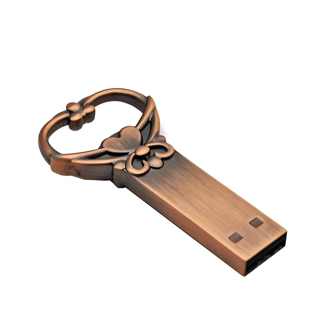 Unidad flash USB de cobre con forma de corazón de 128 GB, unidad flash USB metálica retro de 64 GB, memoria USB creativa de 32 GB como regalo