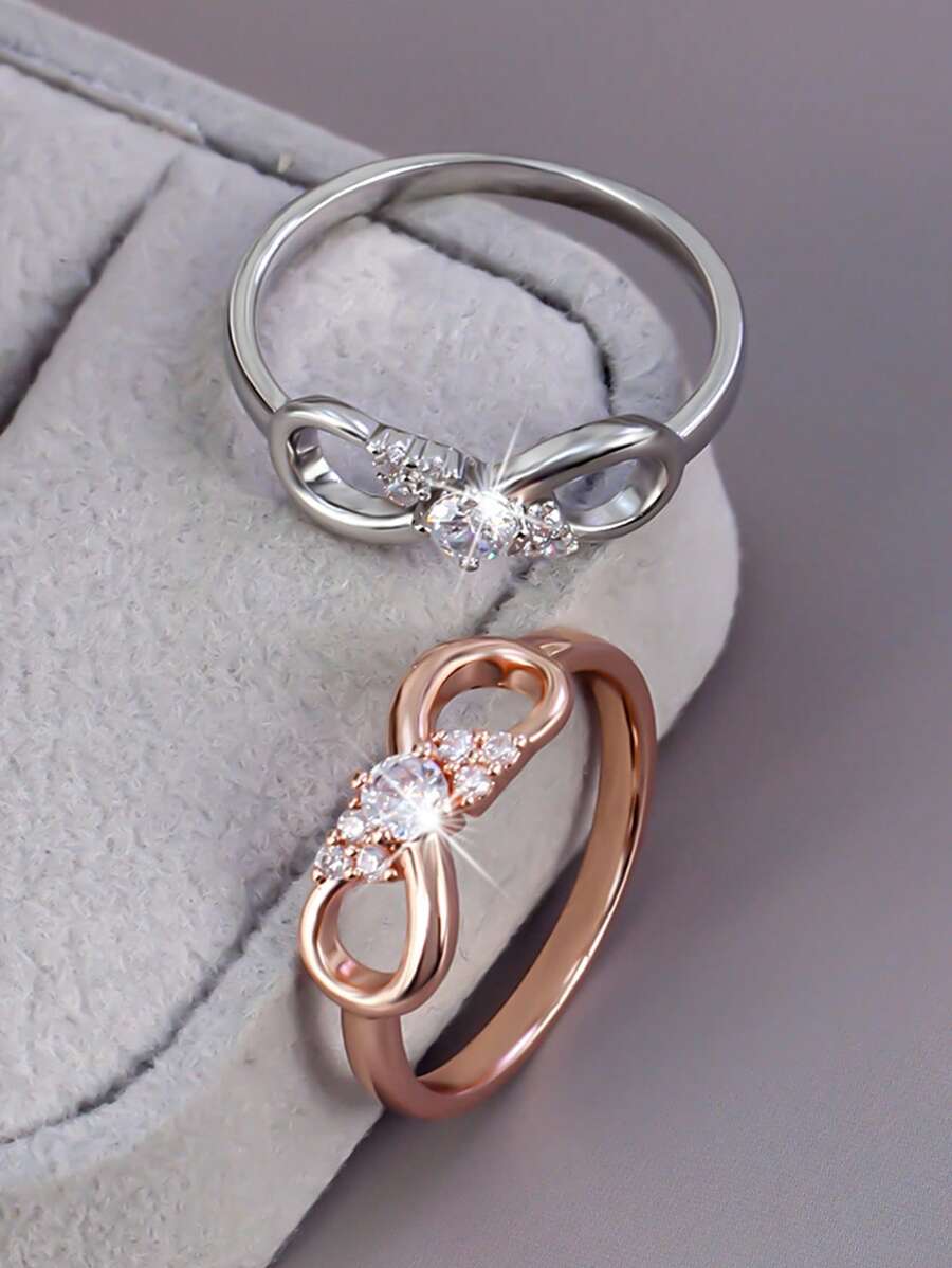 1pc Elegant Romantic Infinity Design Sparkling Cubic Zirconia Round Ring, Suitable For Women Everyday Wear, Valentine's Day Gift For Couple, Mom, Mother, Mother's Day, Gift