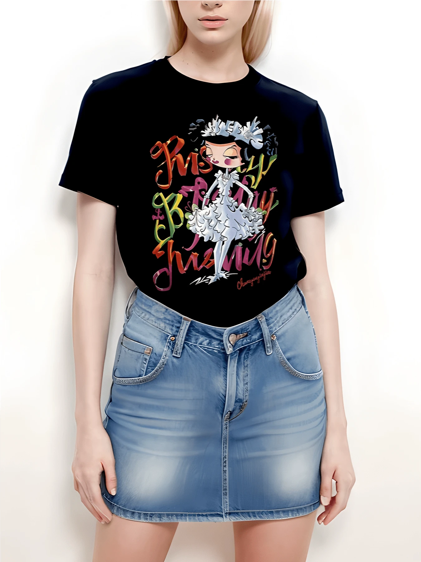 Women's Summer T-Shirt,Dancing Angel Cartoon Pattern Print, Tees Women Tops, 100% Cotton T-Shirt,180g Cotton, Minimalist Style