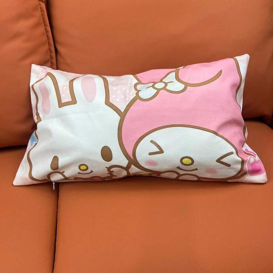 Sanrio 1 Federa per cuscino con stampa cartone animato Sanrio Kuromi e Hello Kitty, in tessuto morbido, con motivo allegro e vivace, semplice copricuscino da 30x50cm (senza imbottitura), design monofronte, adatto per auto, divano, camera da letto, soggiorno