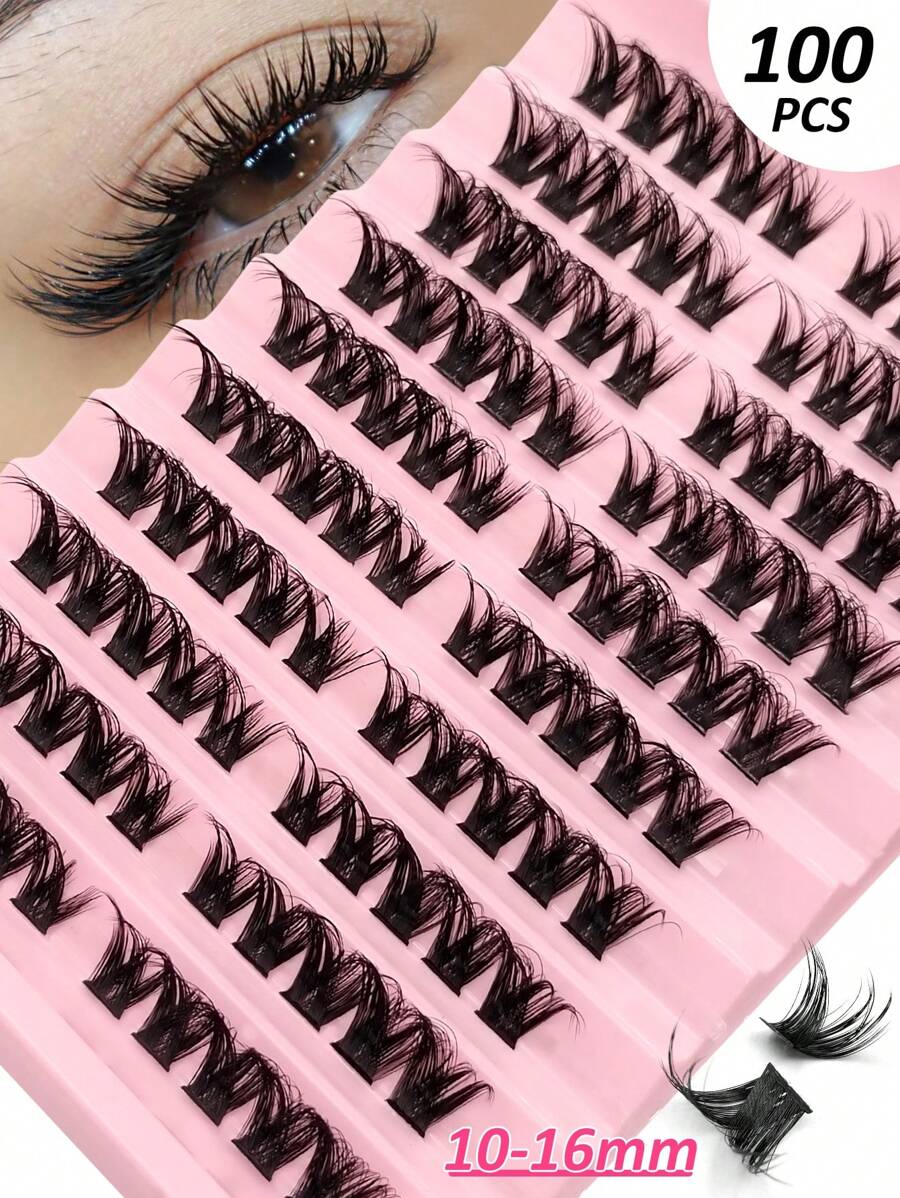 Rikuaild Rikuaild 10 Row 100PCS Individual Eyelash D Curl 10-16mm DIY Clusters Extra Thick & Fluffy & Natural Look Reusable Individual Eyelash Kit For Self Use At Home Or On-The-Go For Daily Life & Wedding & Dating & Party & Music Festival