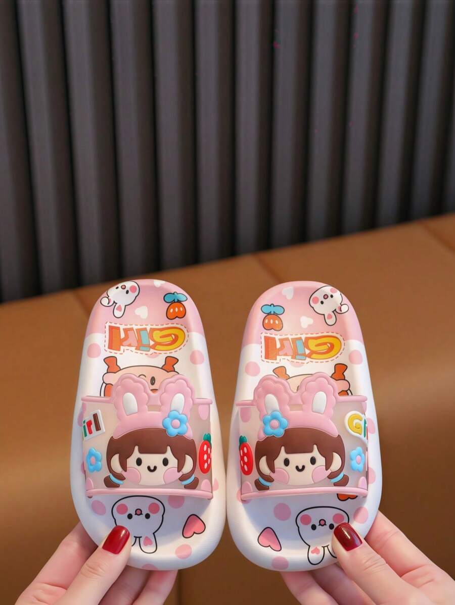 1 paire de nouvelles pantoufles imprimées lapin pour filles, semelle épaisse, antidérapante, résistante aux odeurs, pour le port intérieur, pantoufles de salle de bain silencieuses