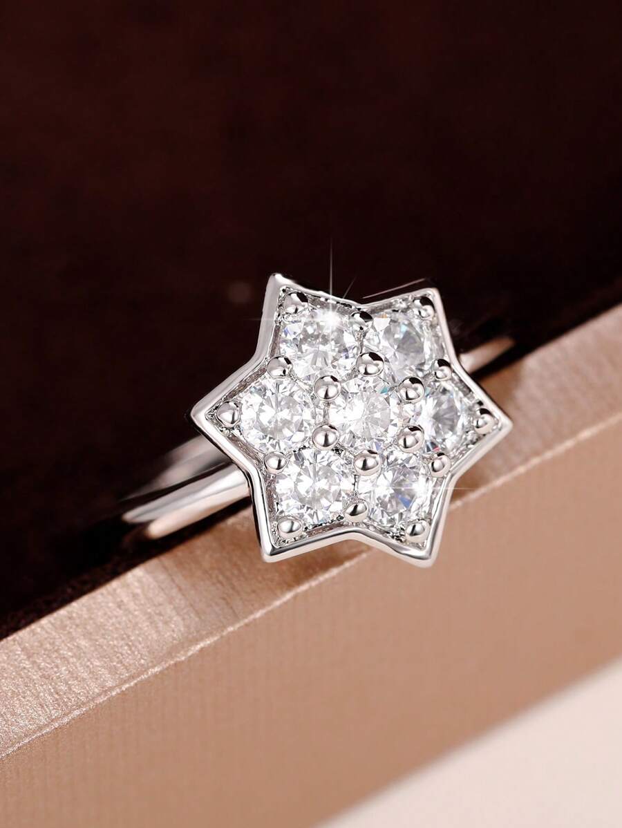 1 pieza Anillo con charm de circonita cúbica para adolescentes, regalo de cumpleaños, joyería para fiesta, decoración diaria
