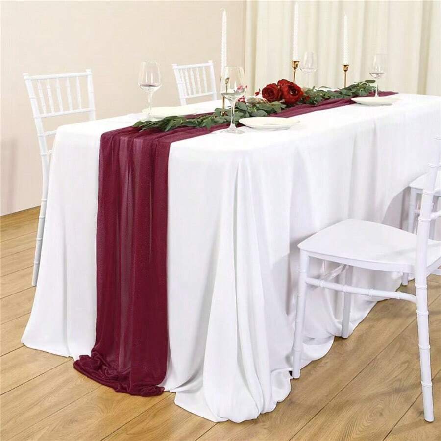 1 pieza Elegante camino de mesa de gasa - Perfecto para bodas, despedidas de soltera, fiestas juveniles y reuniones de té - Poliéster, rectangular