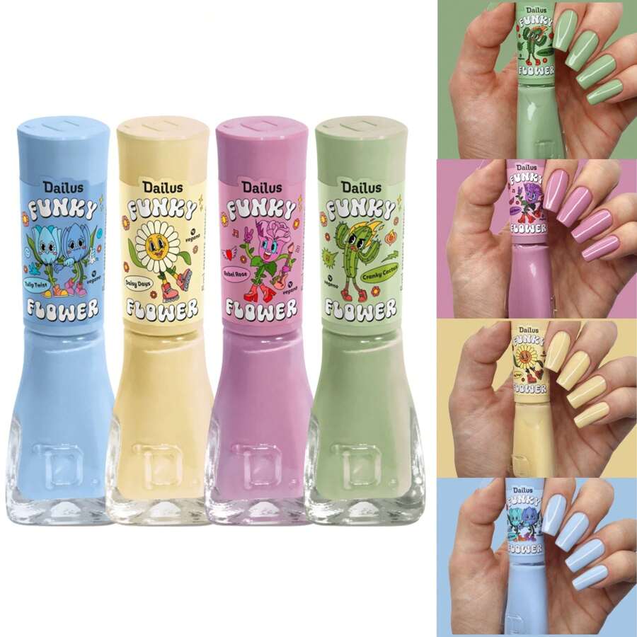 Kit Esmalte Dailus Cores Pastel Coleção Funky Flower Lançamento 4 Cores