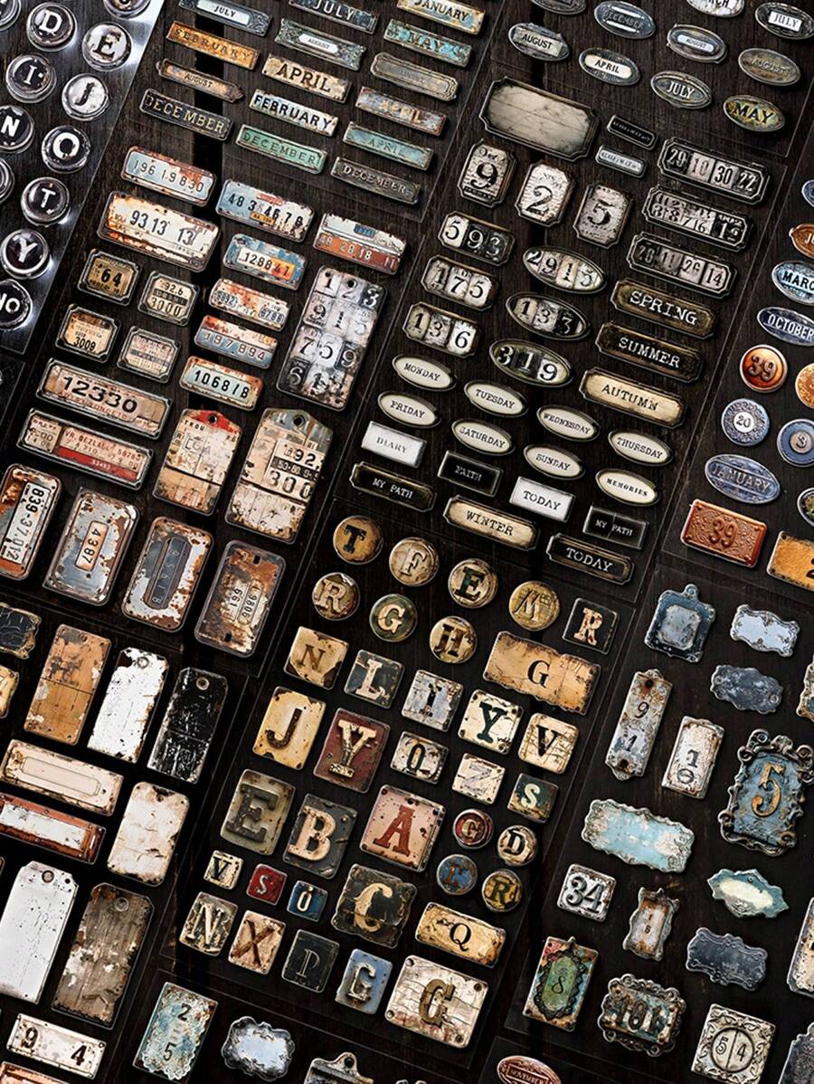 2 Peças/Pacote Adesivos Decorativos de Efeito de Metal Enferrujado e Envelhecido Vintage para Scrapbooking DIY, Álbum de Fotos, Artesanato, Materiais Escolares, Volta às Aulas