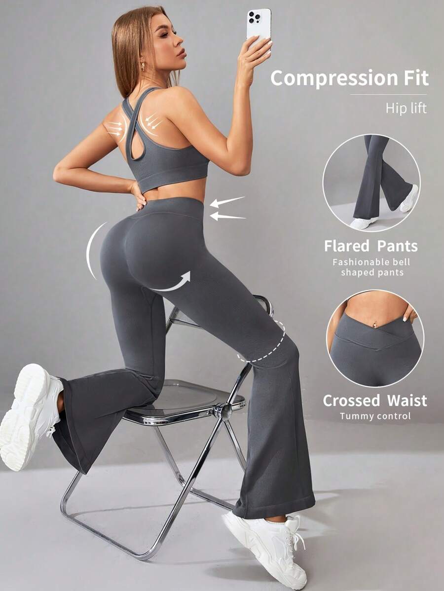 Nieuwe Stijl Eendelige Strakke, Ademende Taille-Cinching En Billen-Liftende Yoga Oefening Jumpsuit Voor Vrouwen Met Uitlopende Lange Broek Geschikt Om Buiten Te Dragen Hardlopen Oefeningen En Fitnesstraining Lente En Herfst Stijl Effen Kleur