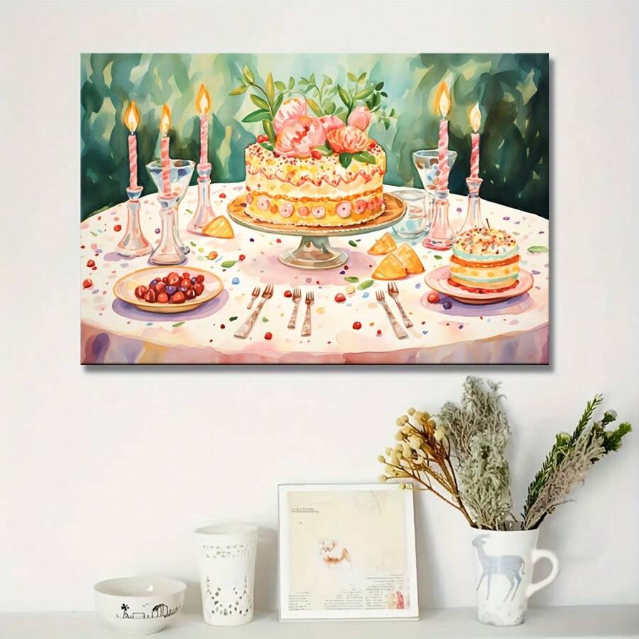 1 Pc Champagne And Pastries Wooden Framed Canvas Painting - Thickness 2.25cm/0.9inch,Home Gift Decoration, Room Decoration Aesthetic, Wall Decoration Art, Perfect Gift, Autumn And Winter Wall Decoration, Living Room Decoration, Bedroom Decoration, Kitchen Decoration, Entry Decoration, Bathroom Decoration, Direct Wall Painting, High Quality Wall Painting Poster