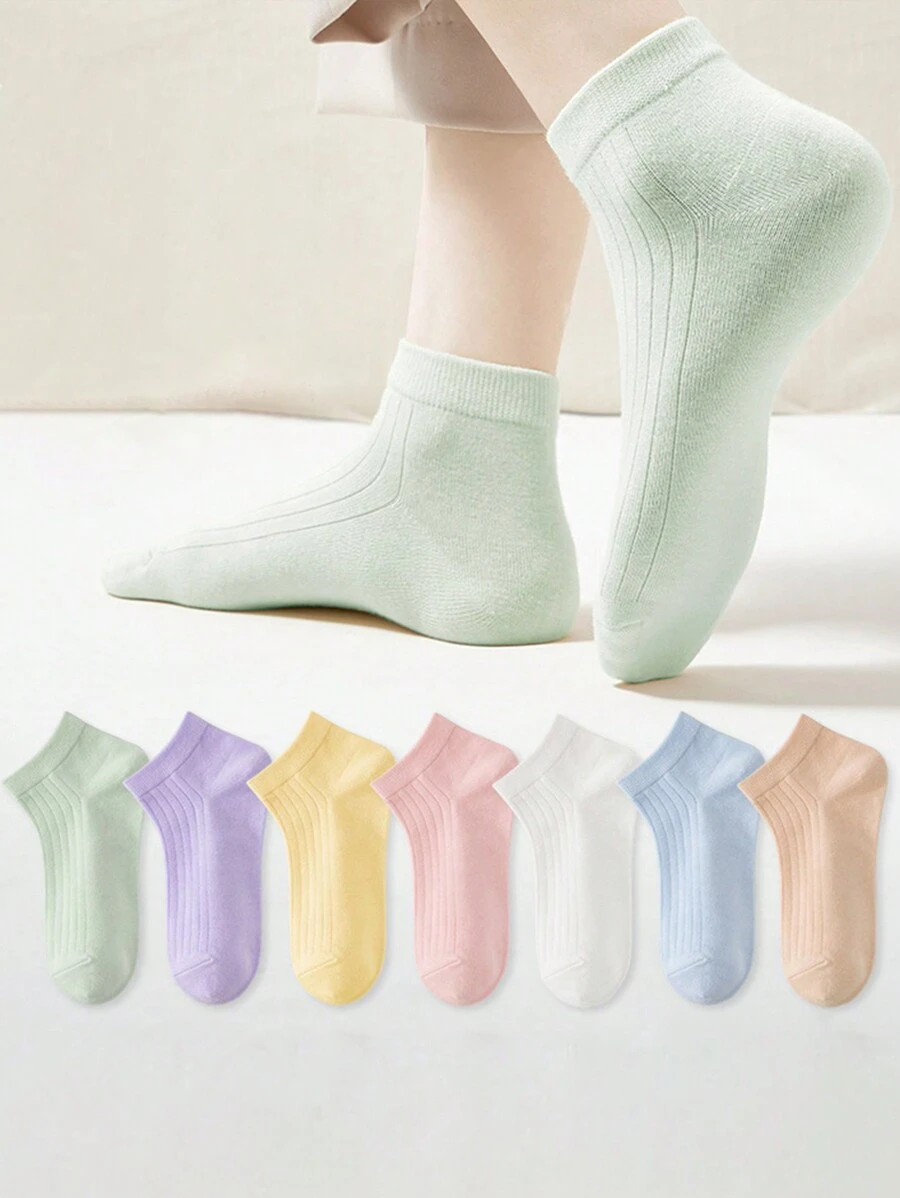 Random 7 Pairs Of Women's Spring And Summer Colorful Dopamine Daily Commuting Casual Versatile Socks