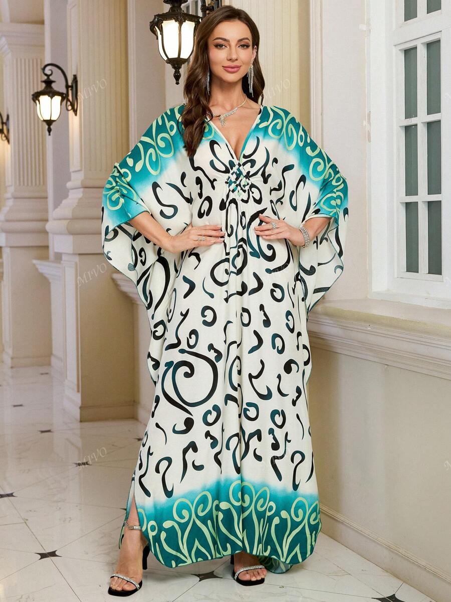 Bohemian Batwing Sleeves Kaftan Plus Size House Dress Modest Arabian Dress Outfits