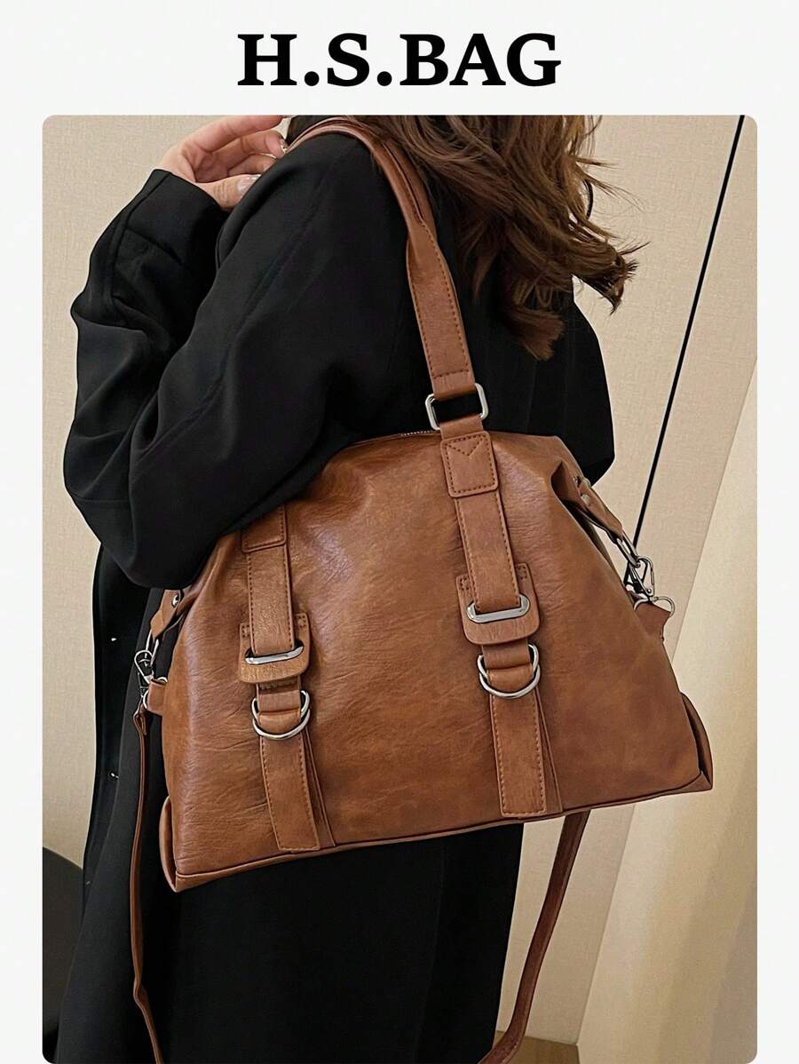 2025 Fashion Soft Leather Casual Shoulder Tote Bag, Vintage Solid Color Versatile Handbag For Work & Daily Use