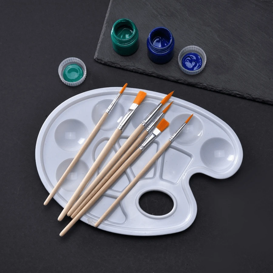 1 Palette & 6 Paintbrushes Set, Suitable For Canvas, Wood, Rock And Wall - Permanent, Multi-Surface Craft, Ideal For Beginners, Adults And Artists