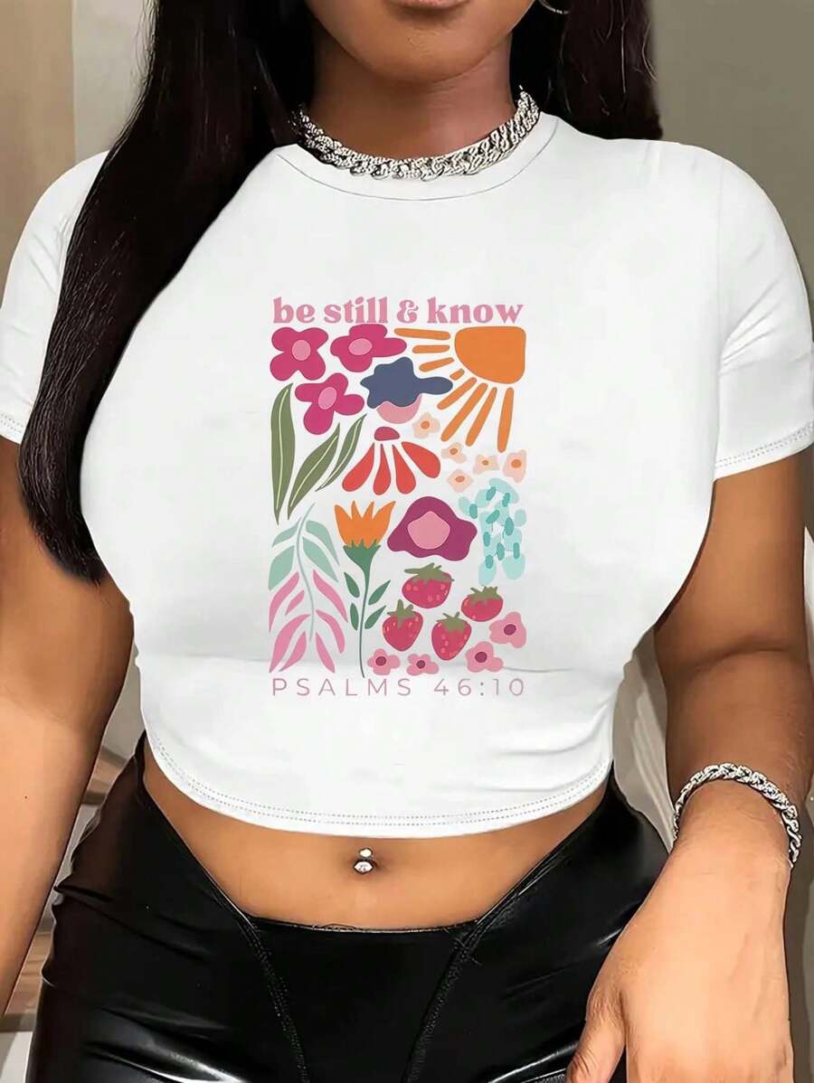 Graphic Printed Cropped T-Shirt, Y2K Spring And Summer Short-Sleeved Crop Top, Women's
