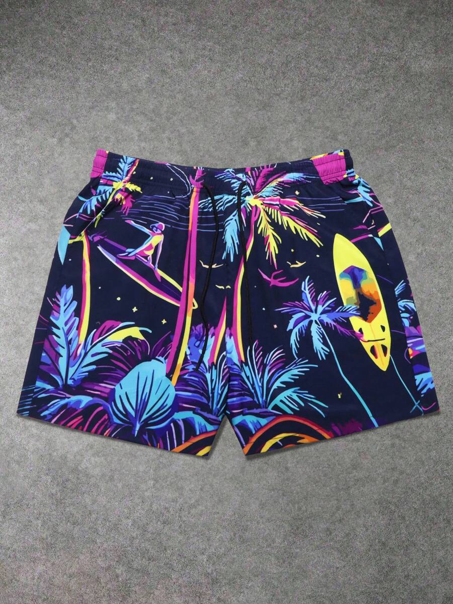 Men's Summer Sports Shorts, Gradient Palm Tree Print Decor, Suitable For Beach, Sports, And Vacation