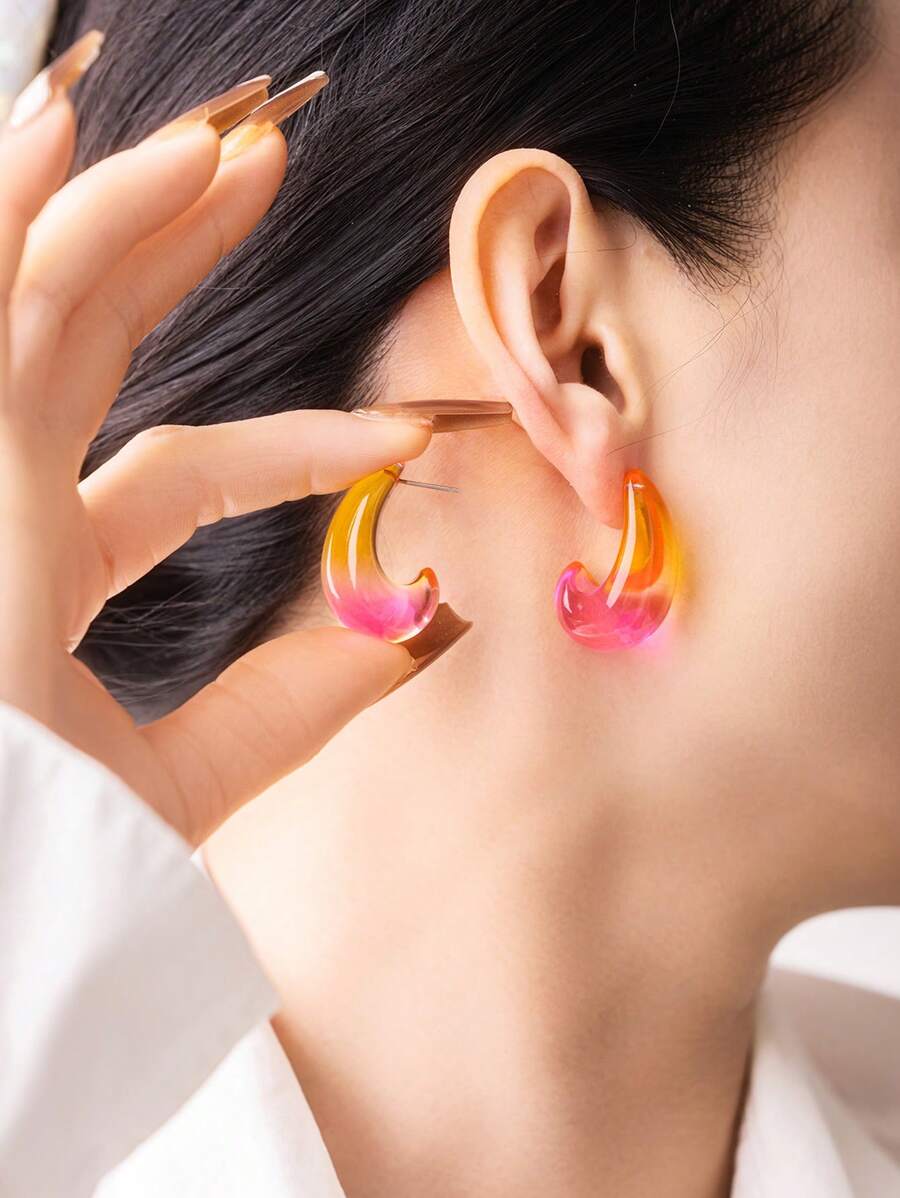 1 Pair Acrylic Gradient Candy Color Jelly Earrings, Resin Aurora Dopamine Drop Earrings For Women, Suitable For Party And Vacation, Exaggerated Jewelry, Great Gift For Mother