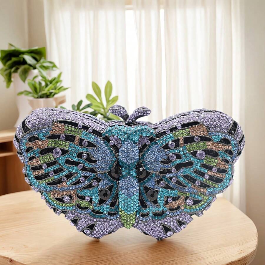 Women's Elegant Butterfly Rhinestone Evening Bags Luxury Crystal Clutch Wedding Party Cocktail Handbag Purse