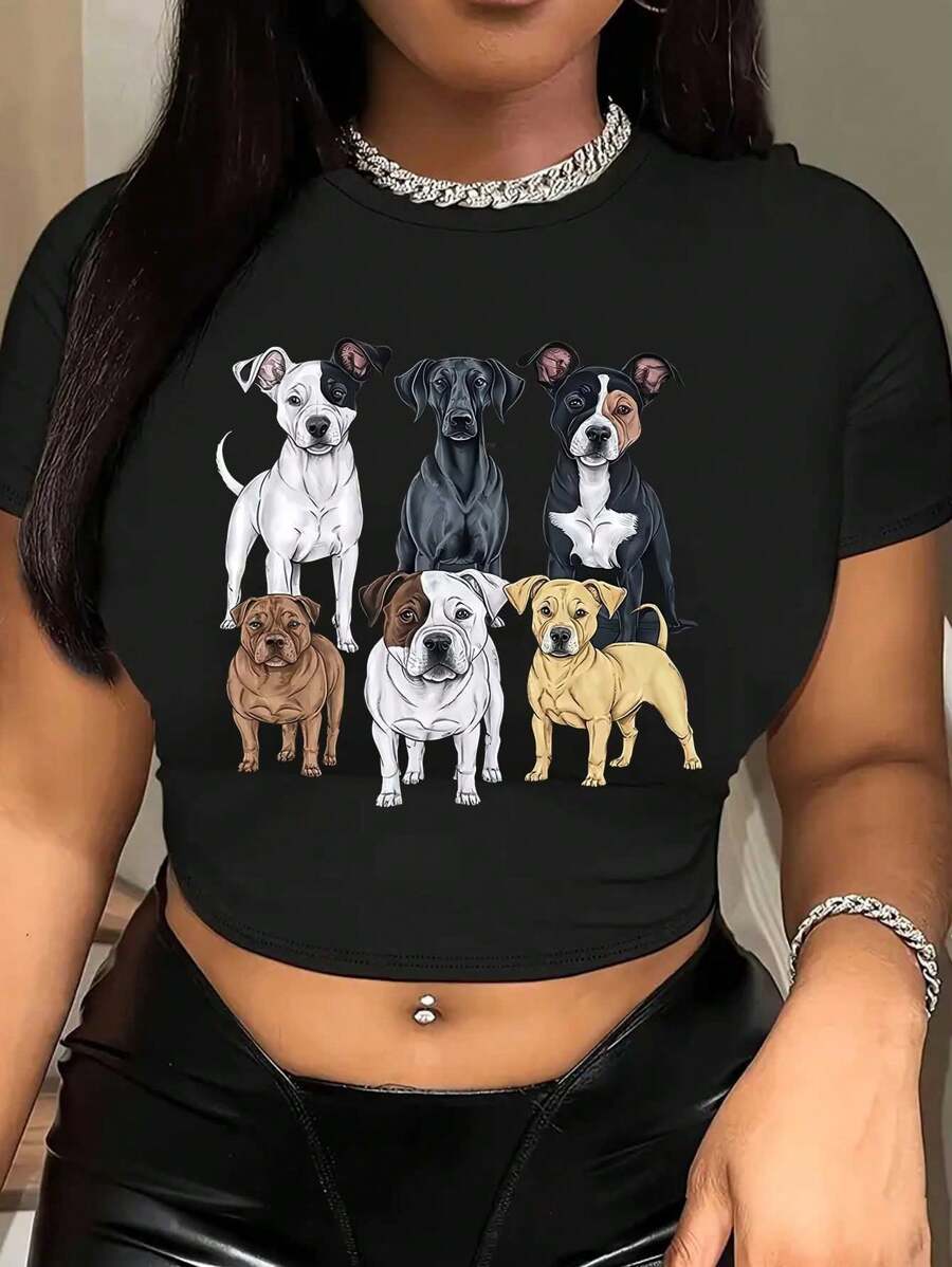 Graphic Printed Short T-Shirt, Y2K Spring And Summer Short-Sleeved Crop Top, Women's Top