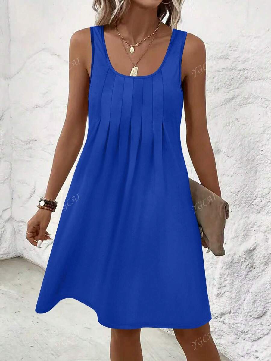 Vestito casual a portafoglio con tasche, senza maniche, ampio, con pieghe, di colore solido, adatto per donne di taglia grande, per l'estate