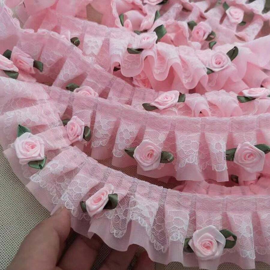 1 stuk dubbellaags kant rand 3D bloemen ruche Lolita stijl rand decoratie