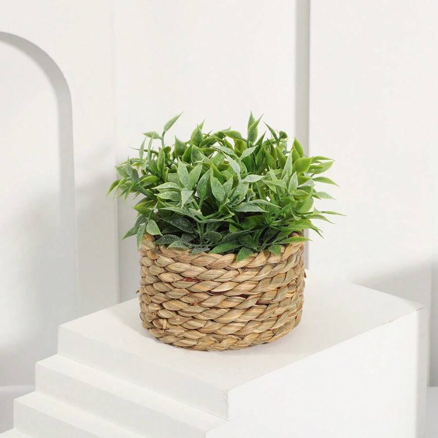 Green Artificial Plants Eucalyptus Grass Woven Small Potted Plants Grass Mound 11cm PE Material Home Decoration