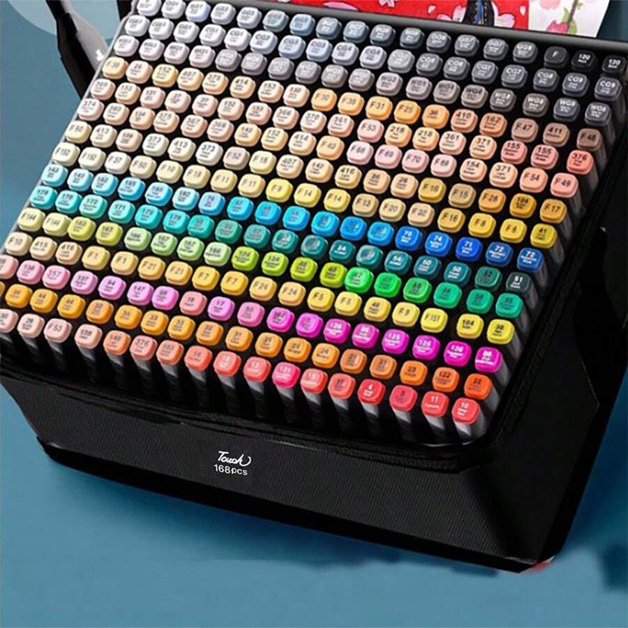 168 Colores Bolígrafos de doble punta para marcado de arte, Bolígrafos de marcado de alcohol, Bolígrafos de marcado permanente de alcohol con estuche de dibujo, Tubo negro, Regalos para fiestas, Decoración del hogar, Regalos para estudiantes, Utensilios de arte y pintura
