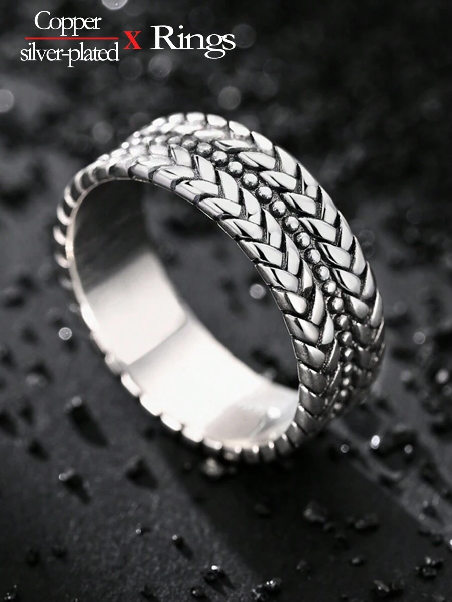 1pc Hypoallergenic Silver-Plated Elegant Multilayer Braided Rock & Roll Couple Rings, Suitable For Performance, Party & Banquet Wear