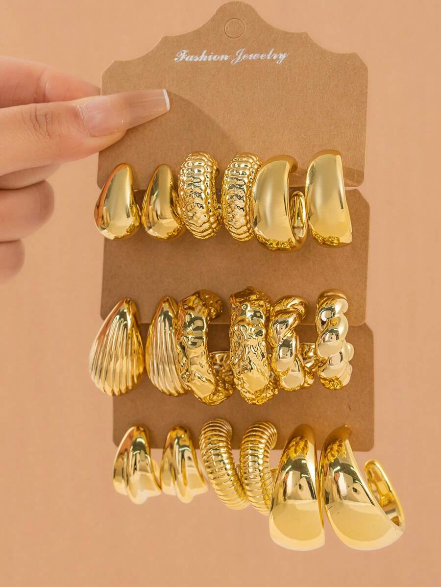 Lot de 6 à 18 boucles d'oreilles dorées, ensemble de boucles d'oreilles minimalistes polyvalentes et à la mode, adaptées à un usage quotidien toute l'année