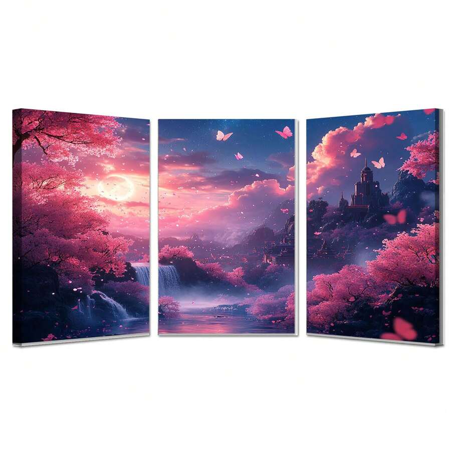 3 Piece Abstract Flower Wall Art Painting, Framed Bathroom Wall Art - Botanical Wall Decor Plant Picture Home Living Room Decoration - Neutral Botanical Plant Canvas Rustic Farmhouse Wall Art - Canvas Paintings Print Decor Minimalist Decor Bohemian Artwork Canvas, Bathroom Office Framed Ready To Hang, Botanical Picture Modern Blossom Prints Artwork, For Living Room Bedroom Farmhouse Posters Pictures(Purple)