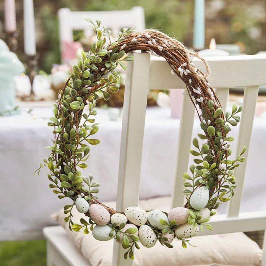1 Peça Coroa de Páscoa, Coroa de Ovo de Vime Artificial, Decoração de Porta de Primavera para Casa