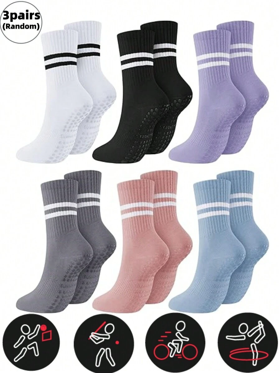 3 Pairs Women's Yoga Socks With Anti-Slip Grip, Suitable For All Seasons, Women's Non-Slip Long Socks With Grip, Appropriate For Ballet, Dance And Exercise, For Gym