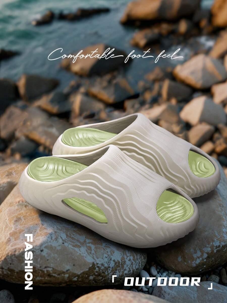 Sandalias deportivas de moda para hombres, zapatos de playa de verano con tira de EVA ondulada en contraste, pantuflas de pareja dinámicas