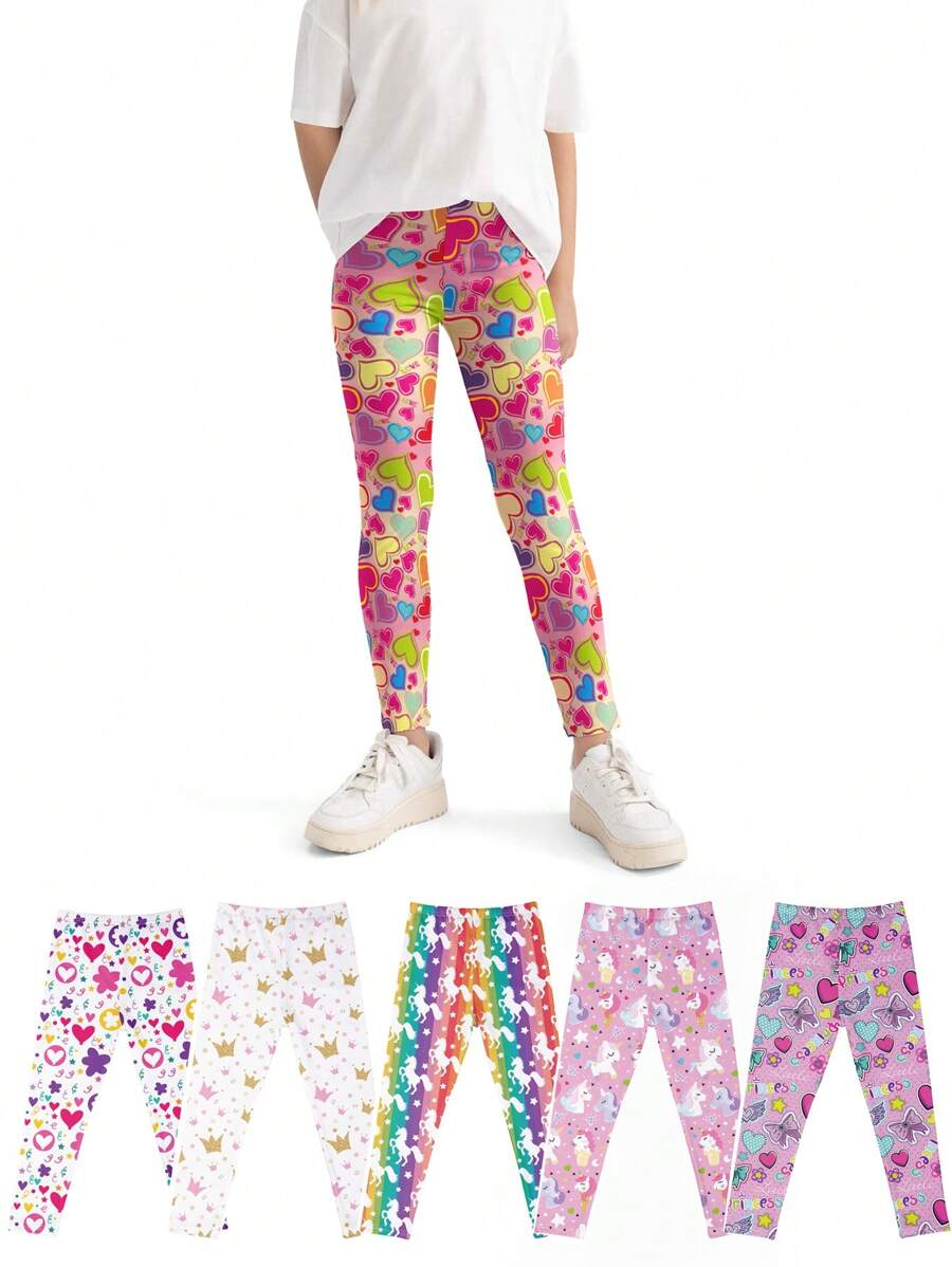 1 Pair Girls Cartoon Print Lightweight Milk Silk Material Leggings, Suitable For Summer Wear