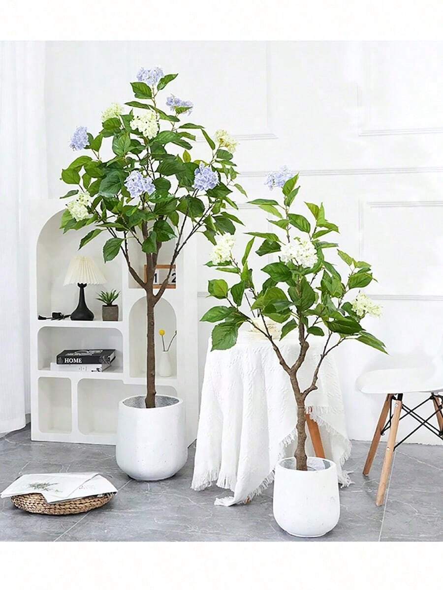 Arbre à fleurs d'hortensia artificiel, 4 pieds/5 pieds de haut, faux arbre d'hortensia décoratif en pot, arbre artificiel moderne et réaliste pour salon, maison, bureau