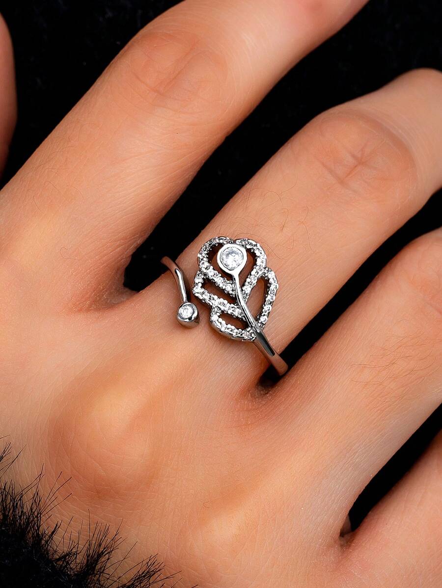1 Pc Silver Color Crystal Leaf Ring For Women Branches Rings Jewelry Women Statement Ring , Adjustable Size Finger Ring