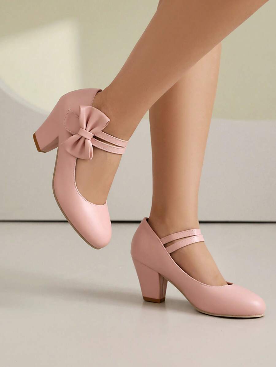 Zapatos de tacón alto tipo Mary Jane con lazo adorable y , elegantes bombas versátiles para estudiantes de señora