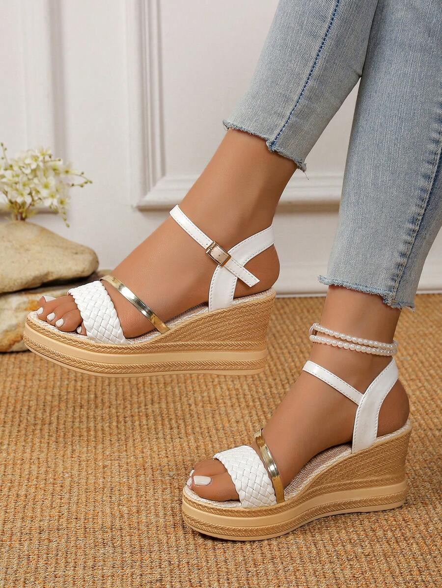 Women's Platform Wedge Sandals, 2025 Spring Summer High Heel Single Strap Slides, Lightweight Comfortable Beach Vacation Heeled Shoes, Sexy Show Leg Runway Shoes, Elevated Small Size Big Size Woven Roman Open Toe Fashion Dress Shoes, Mom Shoes