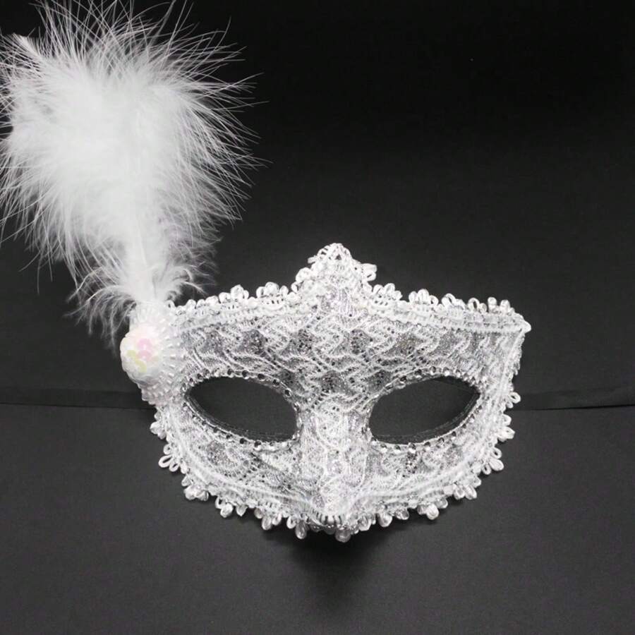Sanrio 1pc Carnival Party Mask, Masquerade Mask For Women, Feathered Princess Mask For KTV, Pool Party, Sexy Half Face Mask, Costume Mask