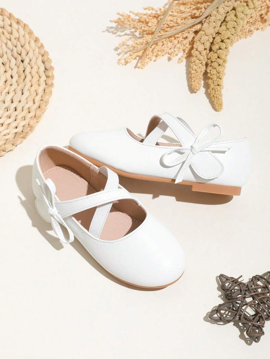Children's Comfortable Flat Ballet Shoes With Criss-Cross Elastic, White Princess Shoes