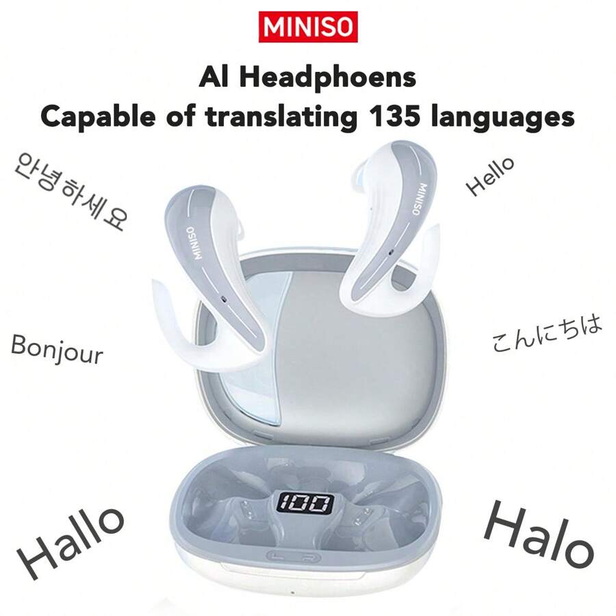 Miniso Écouteurs à conduction osseuse X8 AI Translation à commande tactile électrique, son Hi-Fi, longue autonomie de 40 heures, écouteurs sans fil pour téléphone Android