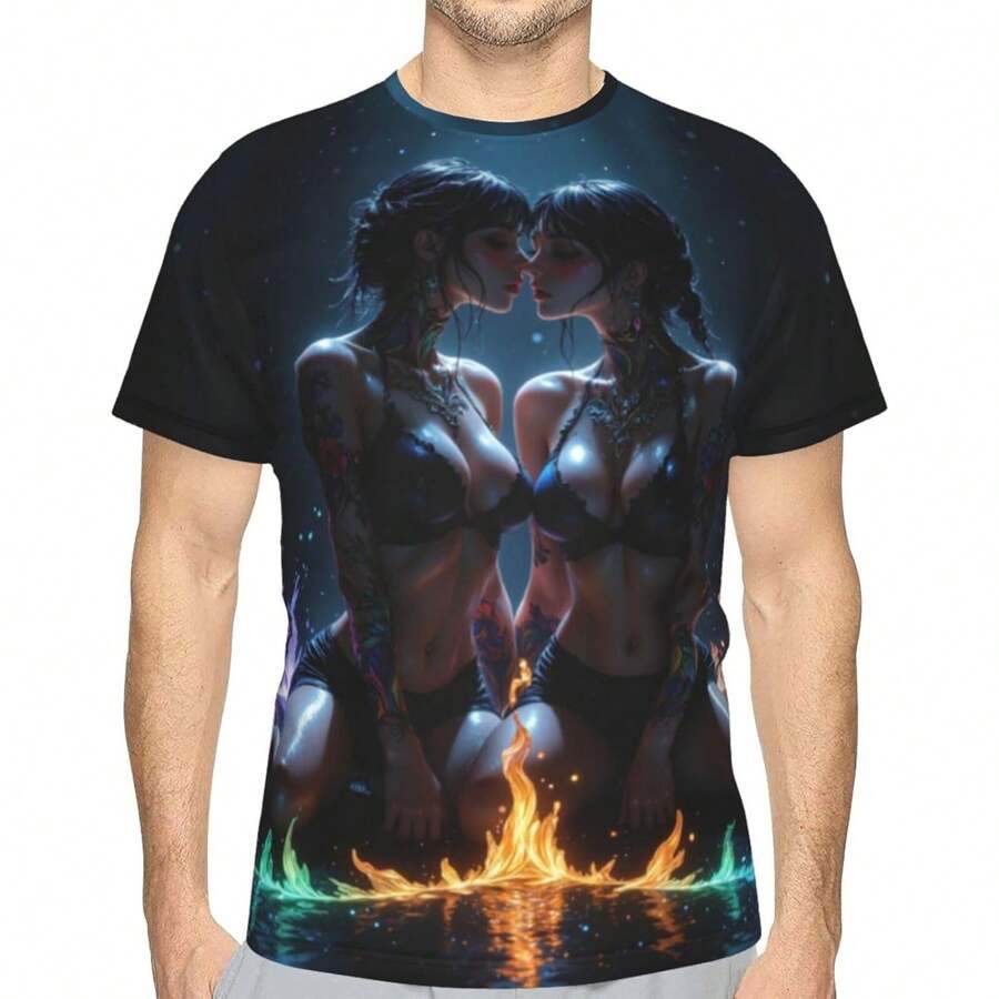 Flame Beauty Graphic T-Shirt For Men Novelty Sexy Girls 3D Printed Short Sleeve Shirt Fashion Tee Tops