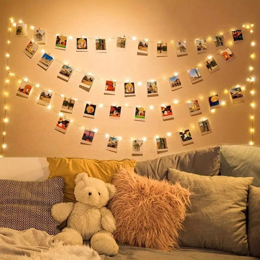 1 pièce 20/50 LED Guirlande lumineuse avec pinces à photo avec 20/50 pinces transparentes, fil de cuivre, alimenté par batterie, parfait pour la maison, la chambre, le salon, le mariage, l'anniversaire, la fête, la décoration de festival