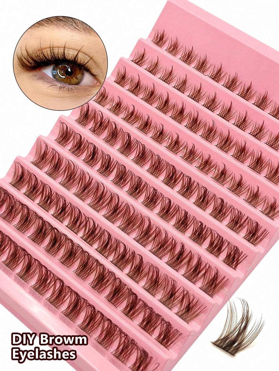 Asiteo 120pcs D Curl Brown Lash Clusters DIY Eyelash Extensions - Wispy & Natural Look, 8-16mm Mixed Lengths, Soft & Lightweight Individual False Eyelashes For Easy At-Home