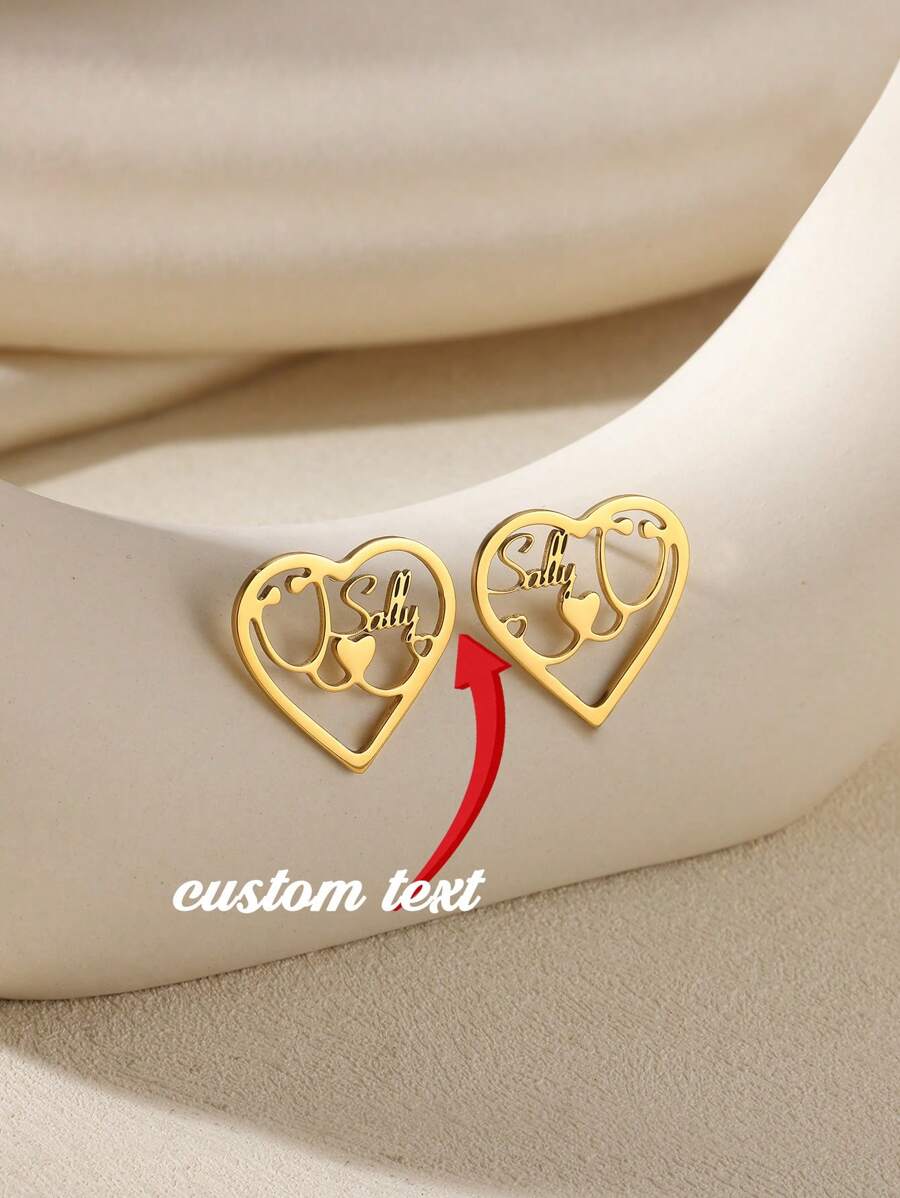 Liefde Hartslag Aangepaste Naam Stud Oorbellen Voor Vrouwen Roestvrij Staal Echometer Statement Sieraden Dokter Verpleegster Geschenken