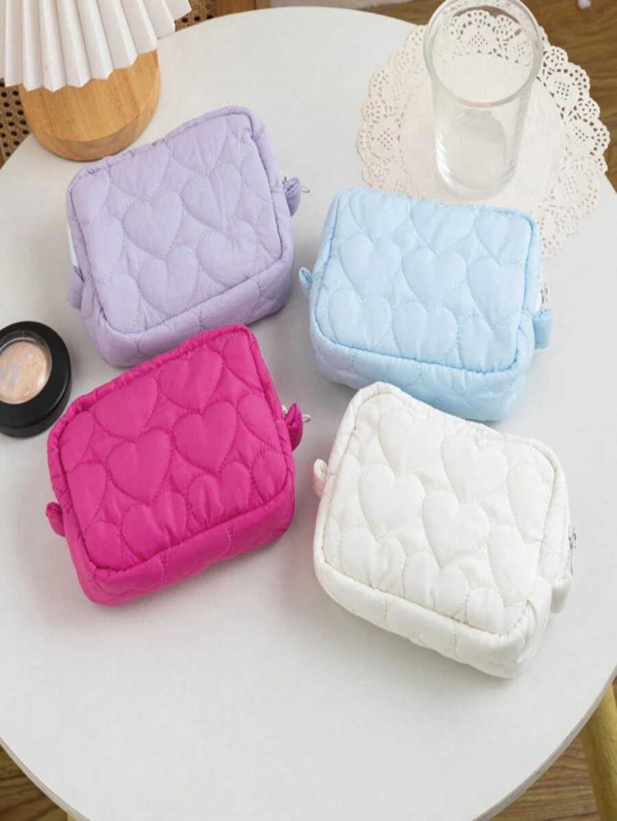 1 stuk gewatteerde make-uptas met hartpatroon, cosmetische tas, boho-sfeer, voor strandvakanties, badkamercollectie, slaapkamercollectie, grote capaciteit