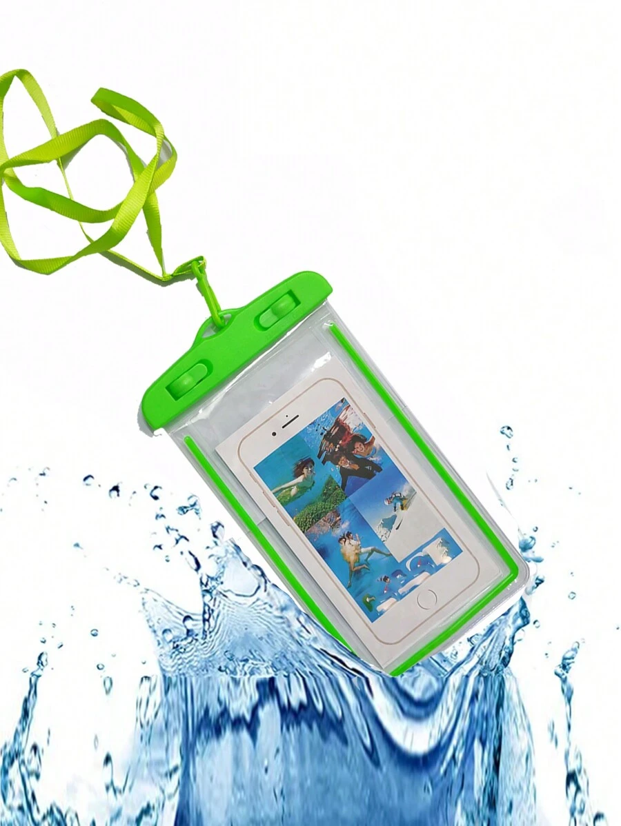 1pc Green Waterproof Phone Case, Casual Waterproof Phone Pouch Cellphone PVC Bag For Vacation Beach Waterproof Case For Phone Underwater Snow Rainforest Transparent Dry Bag Swimming Pouch Big Mobile Phone Covers